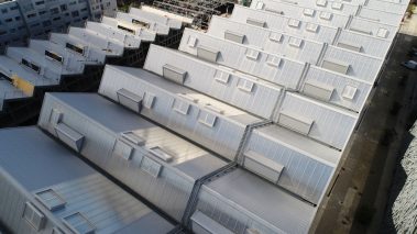 Prises de vues aériennes de la nouvelle école des beaux-Arts situés sur l'ile de Nantes, et proche du palais de justice et de la halle 6 Alstom en cours de rénovation.