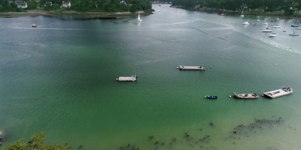 Photographie aérienne du golfe du Morbihan, parmi les plus beaux golfes du monde. La photo a été prise depuis l'ïle de Boëdic avec l'accord des propriétaires de l'Ile.