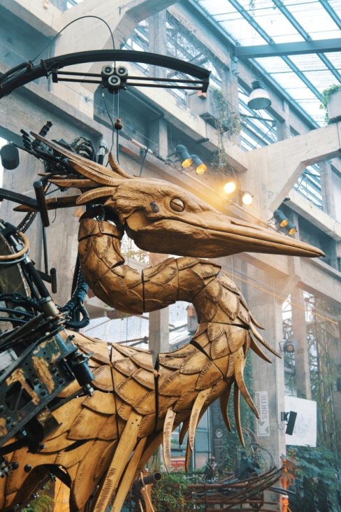 Le héron de la galerie des machines à Nantes. Une galerie à visiter absolument lors de votre venue sur Nantes.