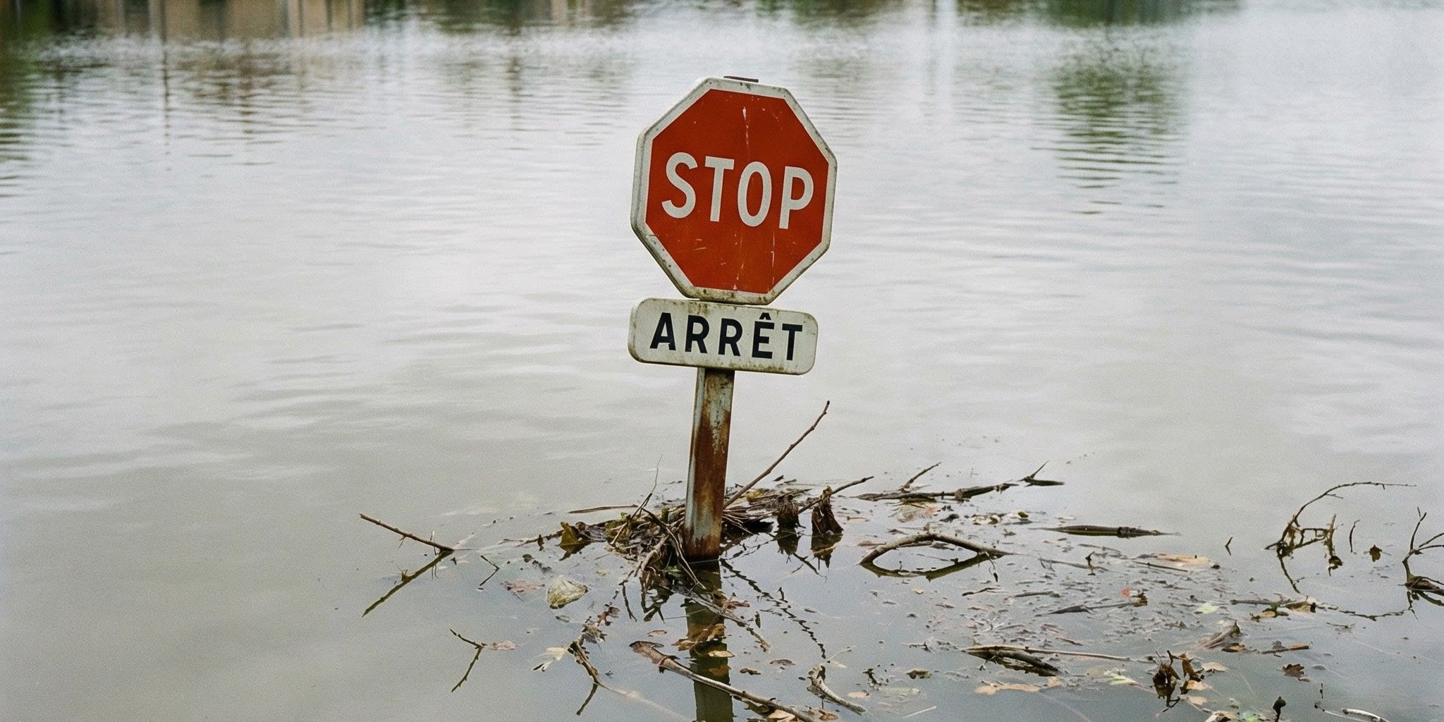 Un panneau stop se noie dans les bords de Loire
