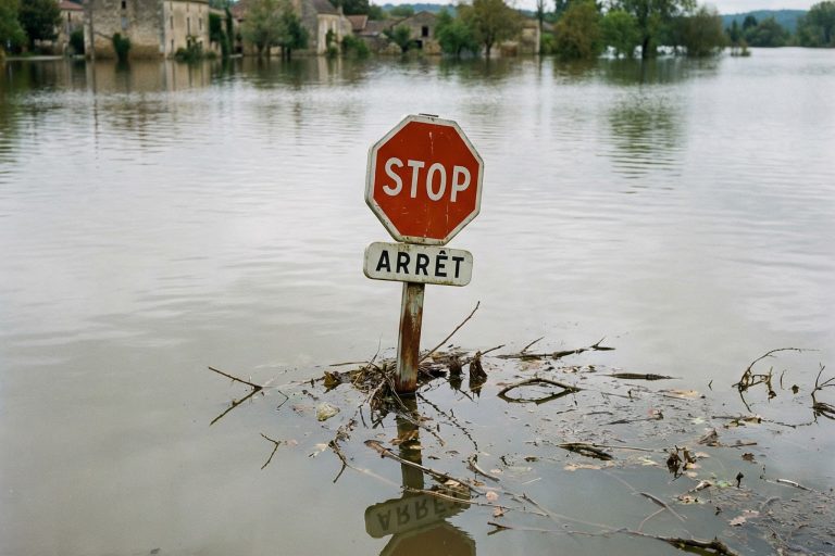 Un panneau stop se noie dans les bords de Loire