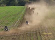 Pilotes d'enduro dans un nuage de poussière sur le circuit des 5 heures de l'Yaigne à Domloup
