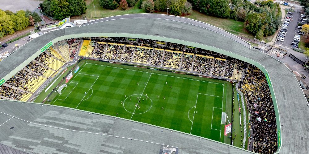 Vue aérienne du stade de la Beaujoire à Nantes pendant un match du FC Nantes